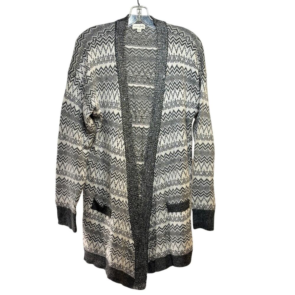 Cardigan Sweater Open Front Women's XXL Zig Zag Gray Sequins Maison Jules
